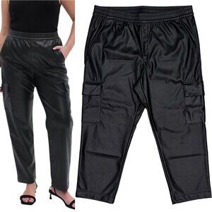 Gap Mid-Rise Easy Pant Vegan Faux Leather Cargo Pants in Black Women’s Size XL